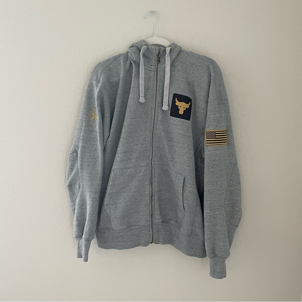 Under Armour Project Rock Gray Full Zip-Up Hoodie Medium Double Knit